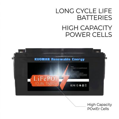 KM μπαταρία 1920Wh 12V 150Ah μπαταρία λιθίου βαθύ κύκλο με 8000 κύκλους για αποθήκευση ενέργειας και RV / ανεμοφόρο / καρότσι γκολφ / ισχύ για γιοτ