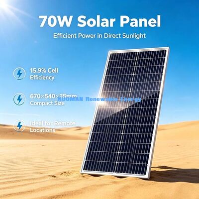 70W högpresterande monokristallint PV-modul, utmärkt lågljusutgång utomhus camping solpanel