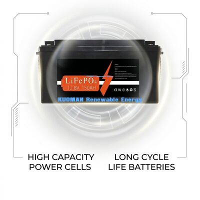 KM μπαταρία 1920Wh 12V 150Ah μπαταρία λιθίου βαθύ κύκλο με 8000 κύκλους για αποθήκευση ενέργειας και RV / ανεμοφόρο / καρότσι γκολφ / ισχύ για γιοτ