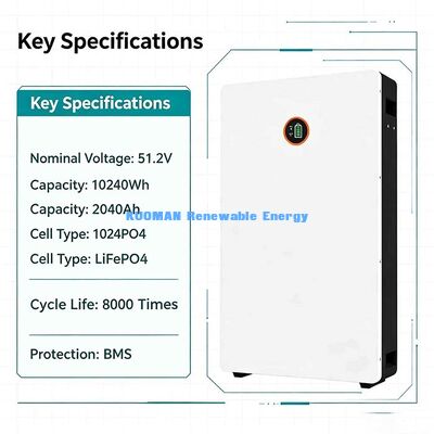 Έξυπνο BMS Προστατευμένο 10,24kWh Powerwall 48V 200Ah LiFePO4 μπαταρία Off-Grid House Ηλιακή υποστήριξη ενέργειας