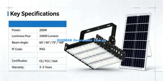 60°/90° Adjustable Beam 200W Solar LED Flood Light IP65 Outdoor Garden Stadium Project Light