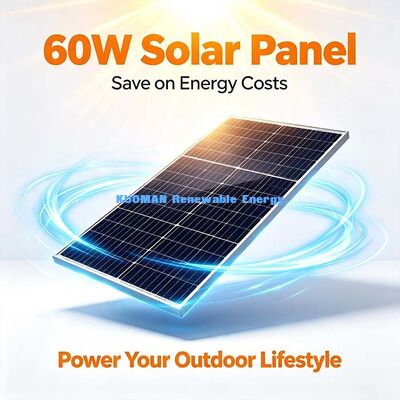 Αδιάβροχο Μονοκρυσταλλικό Ηλιακό Πάνελ 60W, Θερμοκρασία Λειτουργίας -40℃~85℃ για Σύστημα Εφεδρικής Τροφοδοσίας Έκτακτης Ανάγκης Οικίας