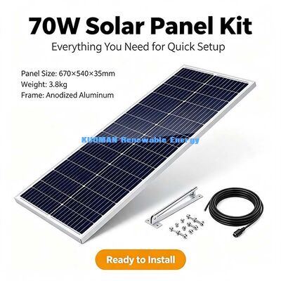 70W högpresterande monokristallint PV-modul, utmärkt lågljusutgång utomhus camping solpanel