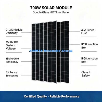 Οικιακό Φωτοβολταϊκό Πάνελ Στέγης 700W HJT, Τεχνολογία Ηλιακών Κυψελών Premium 16 Busbar